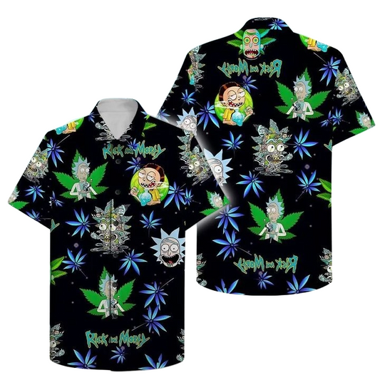 NoClaws Rick and Morty Hawaii Shirt Rick And Morty Weed Pattern Aloha Shirt Black Unisex Adults New Release