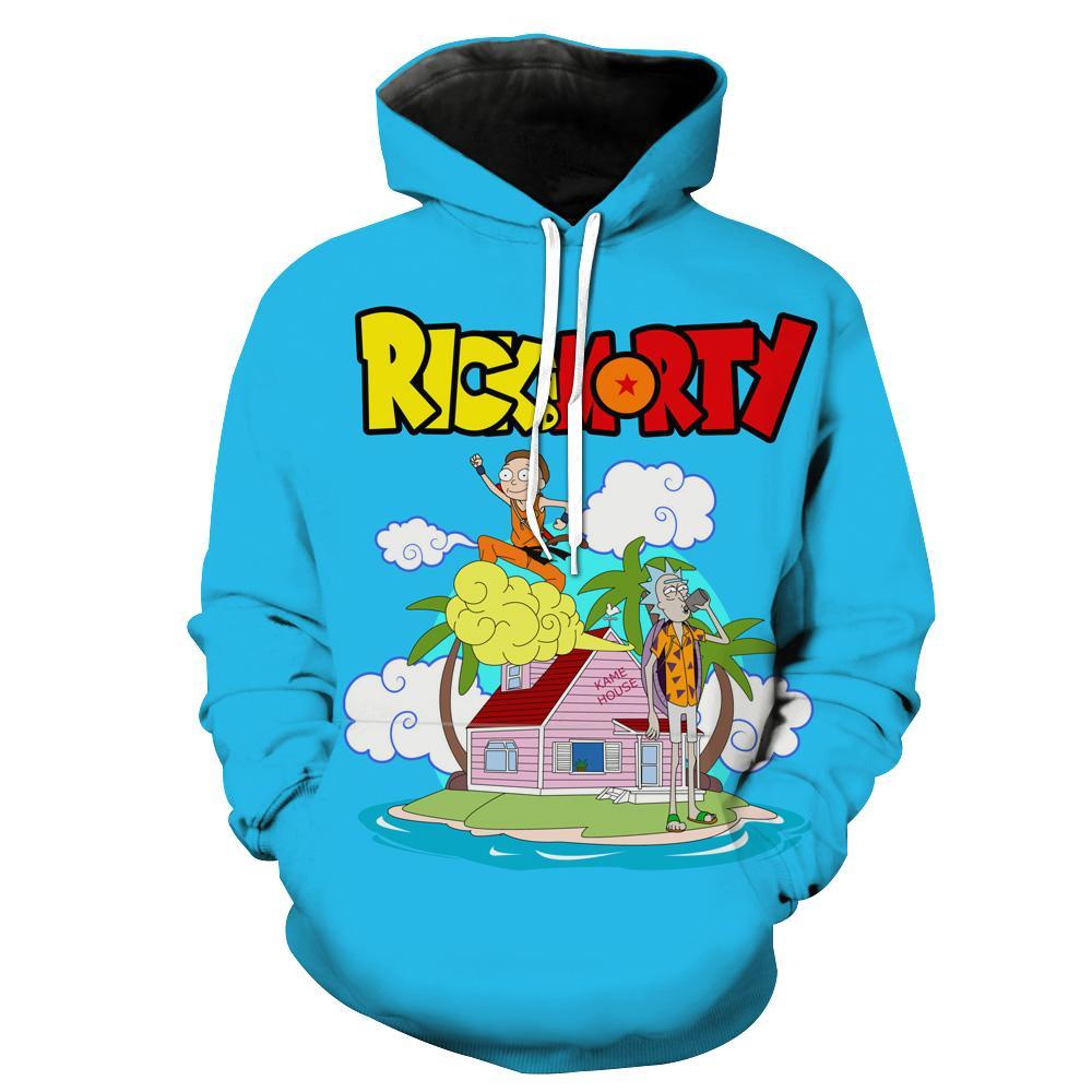 Dragon Ball T-shirt Rick And Morty Crossover Dragon Ball Blue T-shirt Hoodie  Fll Size