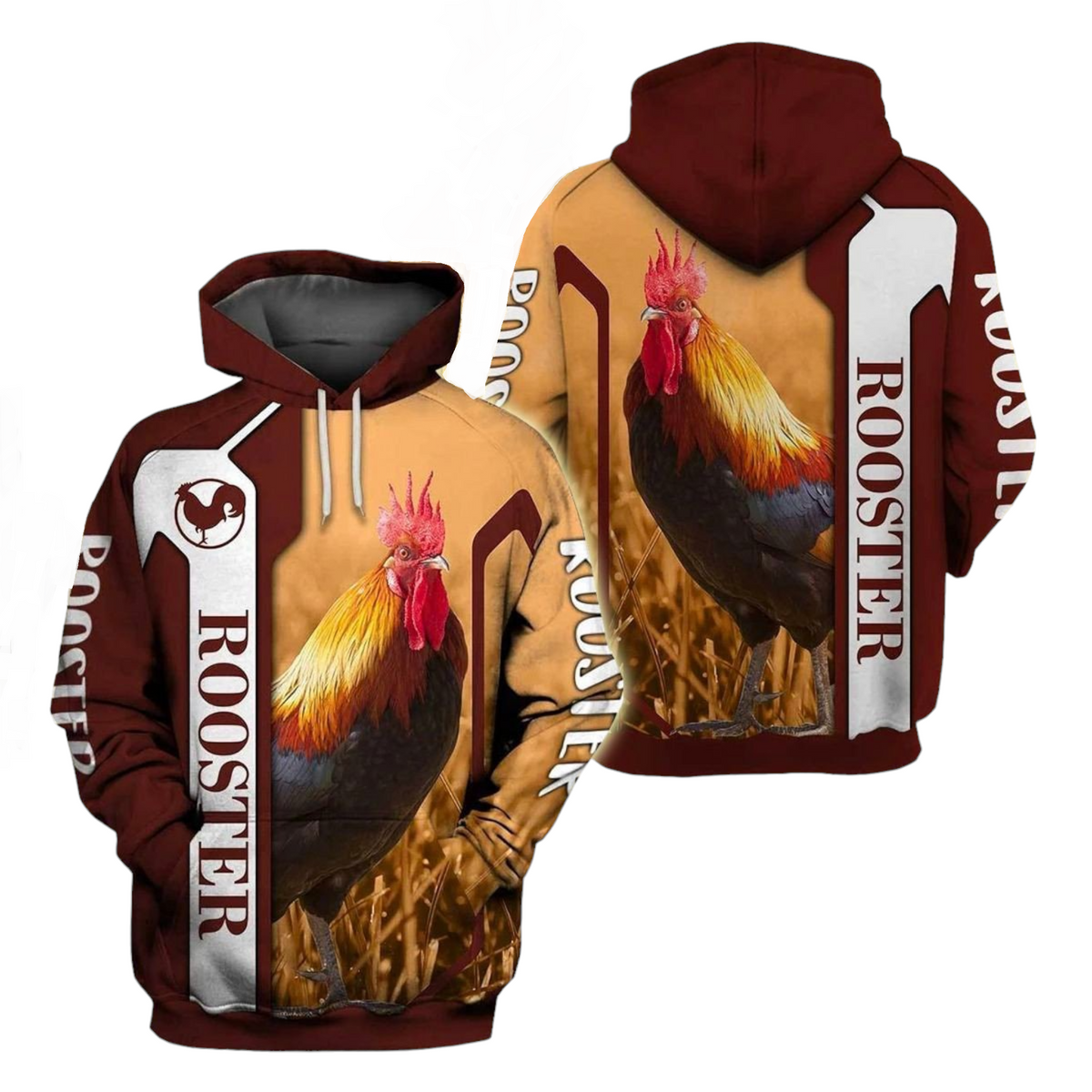 Chicken Hoodie Chicken Rooster Graphic Silhouette Hoodie Brown Unisex