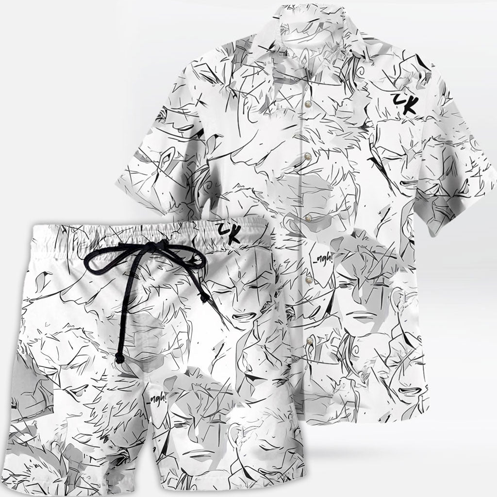 Roronoa Zoro Sketch Art Hawaiian Set: Shirt and Shorts | One Piece Universe Store