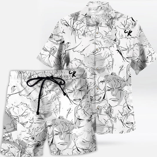 Roronoa Zoro Sketch Art Hawaiian Set: Shirt and Shorts | One Piece Universe Store