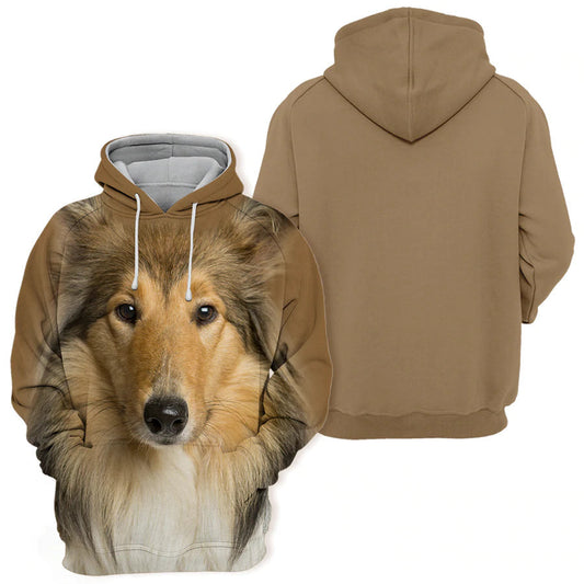Dog Hoodie Rough Collie Dog Face Graphic Hoodie Brown Unisex