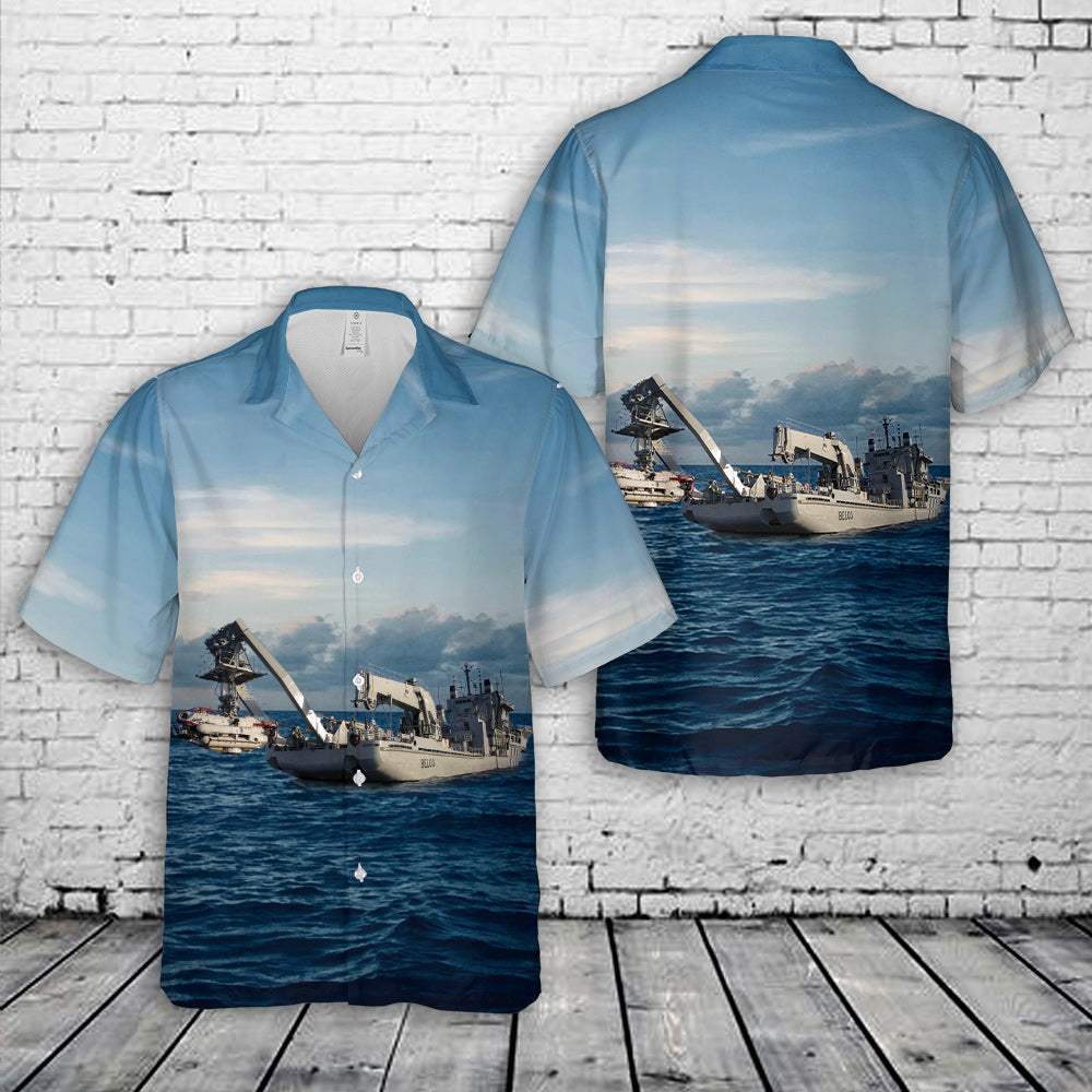 Swedish Navy submarine rescue ship HMS Belos (A-214) with NATO Submarine Rescue System (NSRS) vessel NEMO Hawaiian Shirt