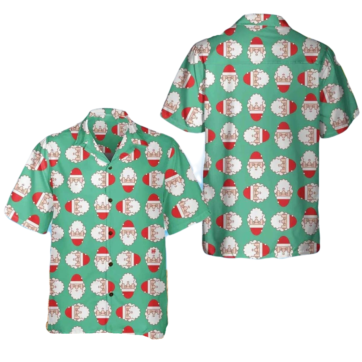 NoClaws Christmas Hawaii Shirt Cute Santa Claus Face Pattern Hawaiian Shirt Green Unisex