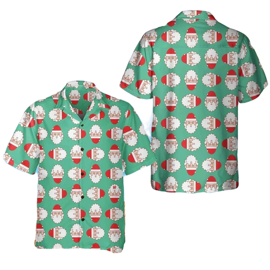 NoClaws Christmas Hawaii Shirt Cute Santa Claus Face Pattern Hawaiian Shirt Green Unisex