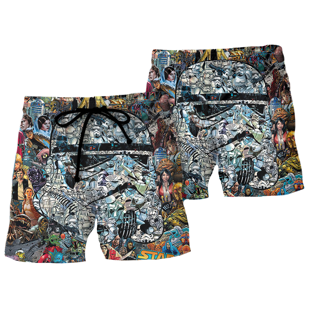 Starwars Shorts Starwars Stormtrooper Characters Doodle Pattern Beach Shorts Colorful