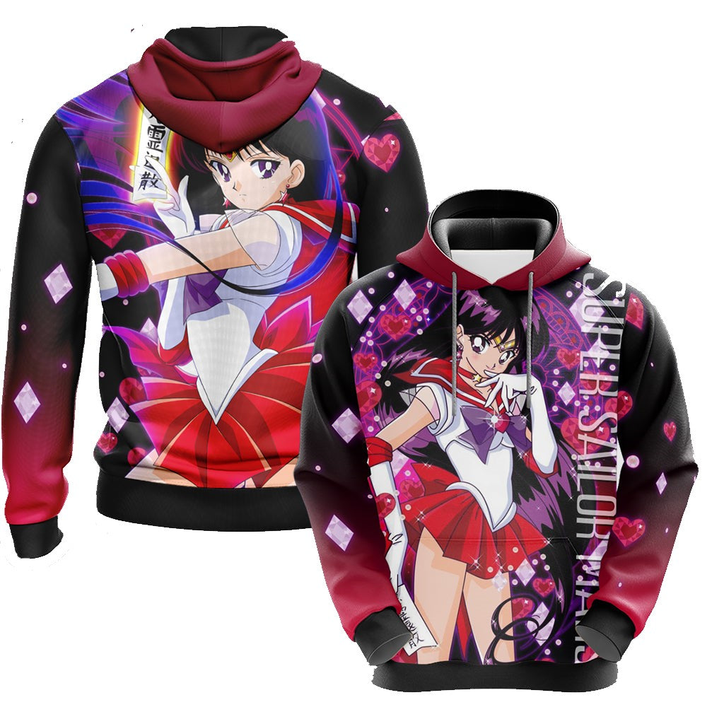 Sailor Moon Hoodie Super Sailor Mars Graphic Hoodie Black Red Unisex