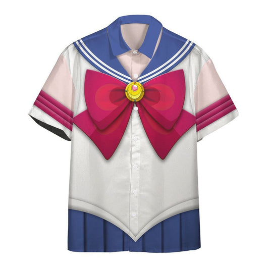 NoClaws NoClaws Sailor Moon Hawaii Shirt Sailor Moon Uniform Costume Hawaiian Shirt White Pink Unisex