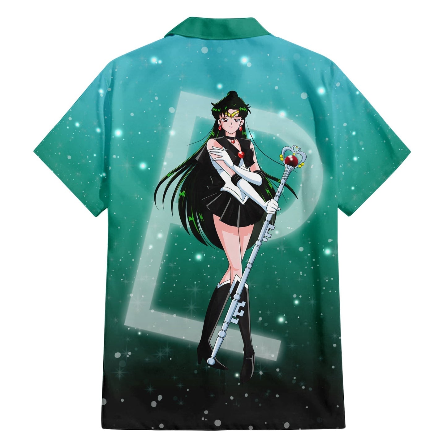 NoClaws NoClaws Sailor Moon Hawaii Shirt Sailor Pluto Setsuna Meioh Graphic Hawaiian Shirt Green Unisex
