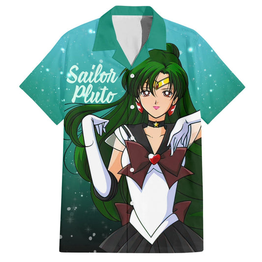 NoClaws NoClaws Sailor Moon Hawaii Shirt Sailor Pluto Setsuna Meioh Graphic Hawaiian Shirt Green Unisex