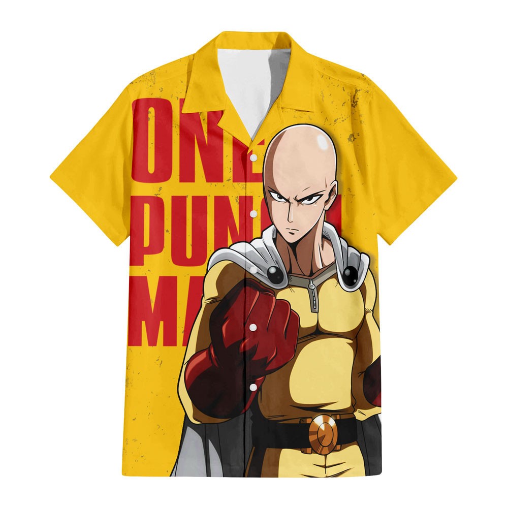 NoClaws One Punch Man Hawaii Shirt Saitama Powerful Punch Aloha Shirt Yellow Unisex