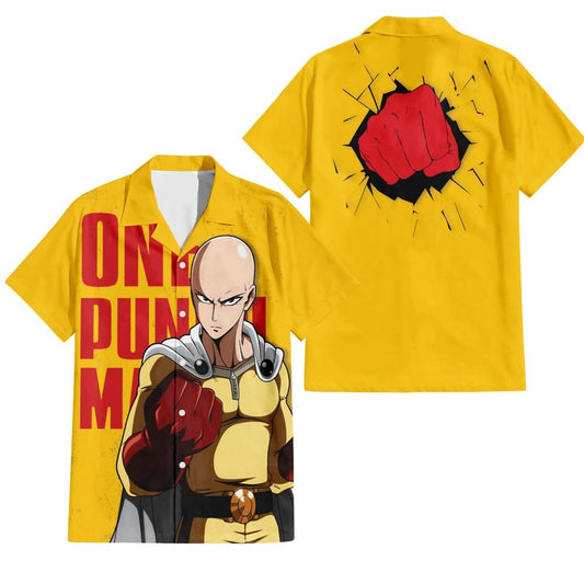 NoClaws One Punch Man Hawaii Shirt Saitama Powerful Punch Aloha Shirt Yellow Unisex