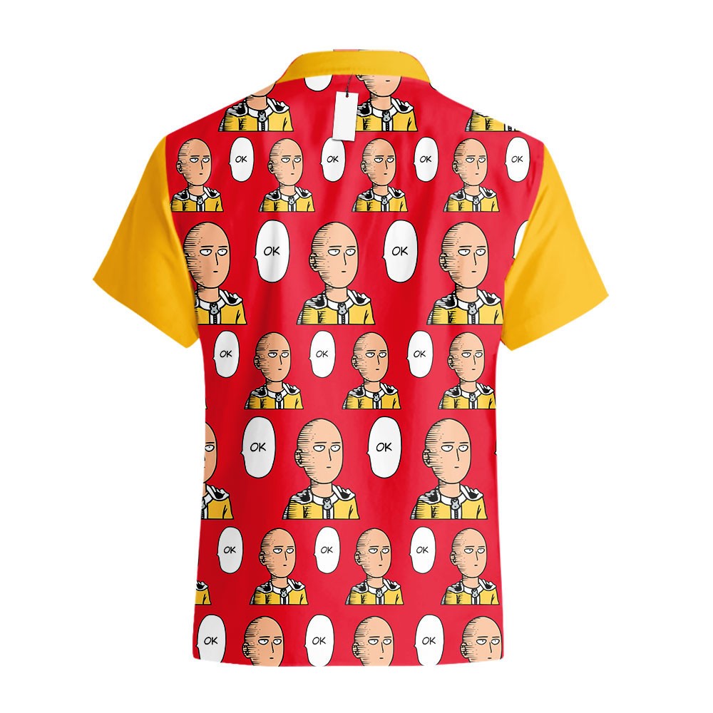 NoClaws One Punch Man Hawaii Shirt Saitama Ok Funny Face Pattern Aloha Shirt Red Yellow Unisex
