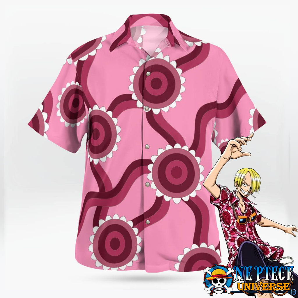 Pink Sanji Skypiea Shirt Hawaiian Pattern Cosplay 2024 | One Piece Universe Store