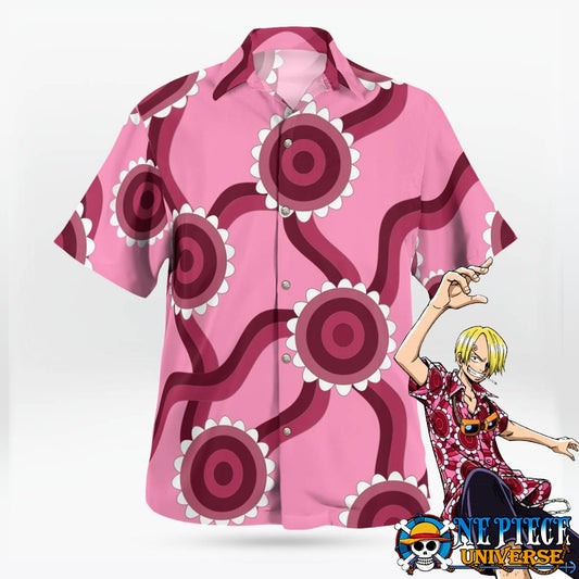 Pink Sanji Skypiea Shirt Hawaiian Pattern Cosplay 2024 | One Piece Universe Store