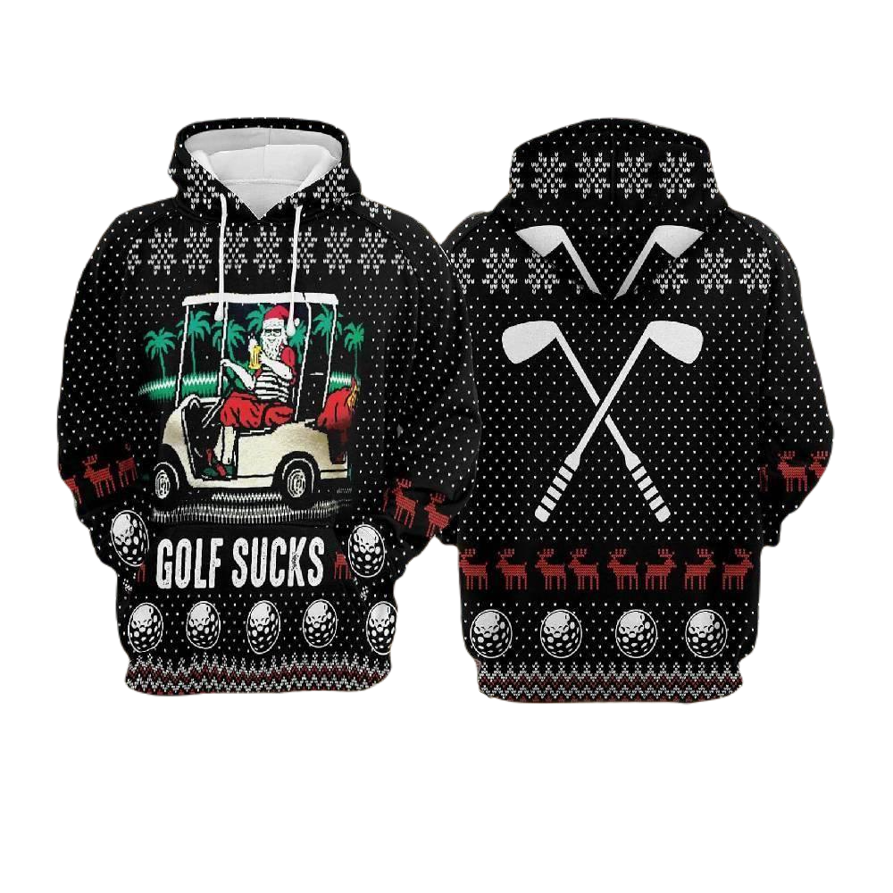 Golf Hoodie Santa Claus On Cart Golf Sucks Hoodie Black Unisex