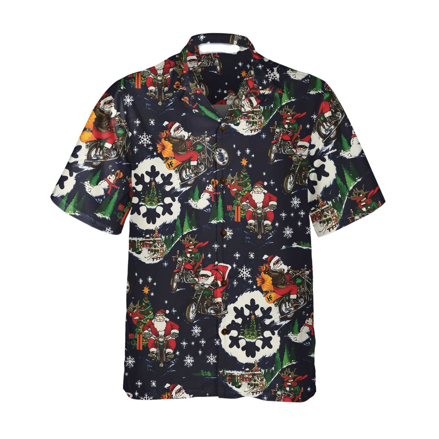 NoClaws Christmas Hawaii Shirt Santa On Motorcycle Christmas Pattern Hawaiian Shirt Black Unisex