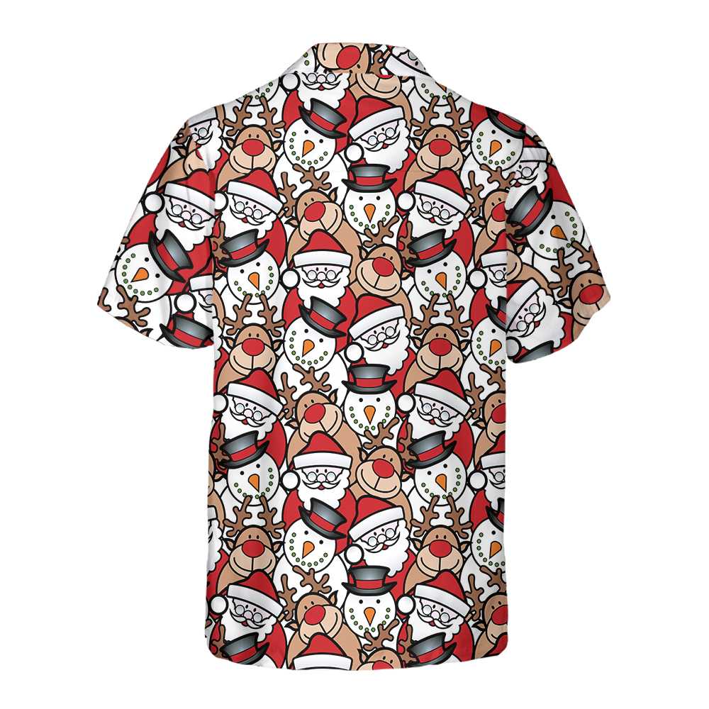 NoClaws Christmas Hawaii Shirt Santa Reindeer And Snowman Pattern Hawaiian Shirt Red White Unisex
