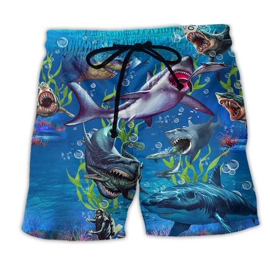 Shark Shorts Shark in All Form Pattern Beach Shorts Blue