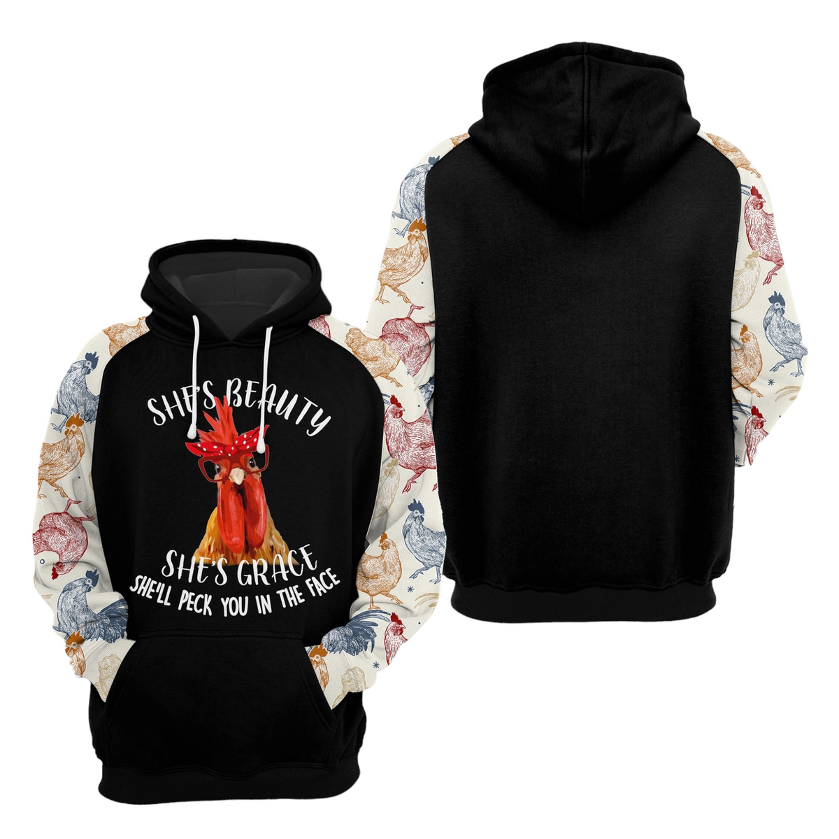 Chicken Hoodie Chicken She's Beauty She's Grace Hoodie Black Unisex
