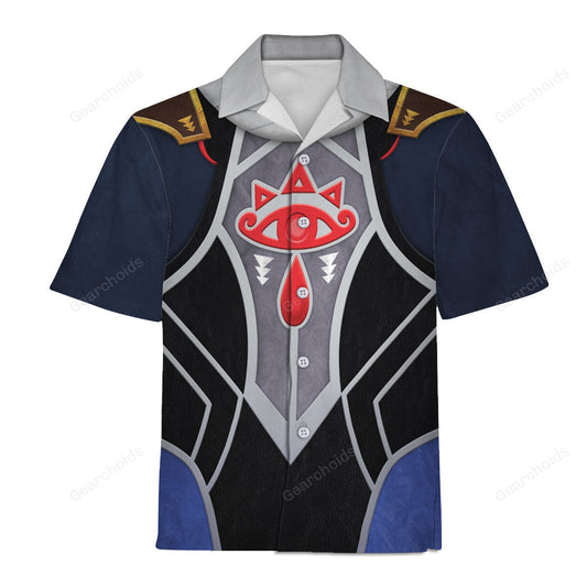 NoClaws Legend Of Zelda Hawaii Shirt Legend Of Zelda Sheik Suit Costume Hawaiian Shirt Black Gray Unisex