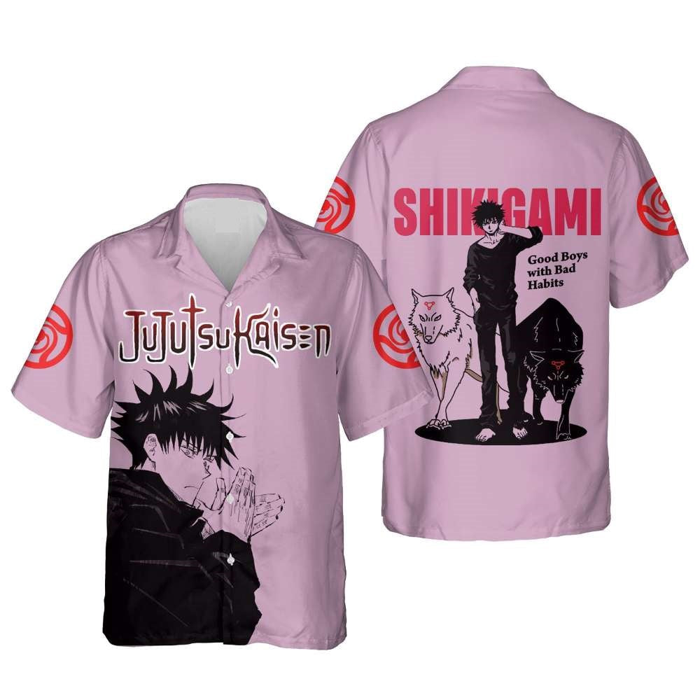 NoClaws Jujutsu Kaisen Hawaii Shirt Shikigami Megumi Good Boys With Bad Habits Aloha Shirt Pink Unisex