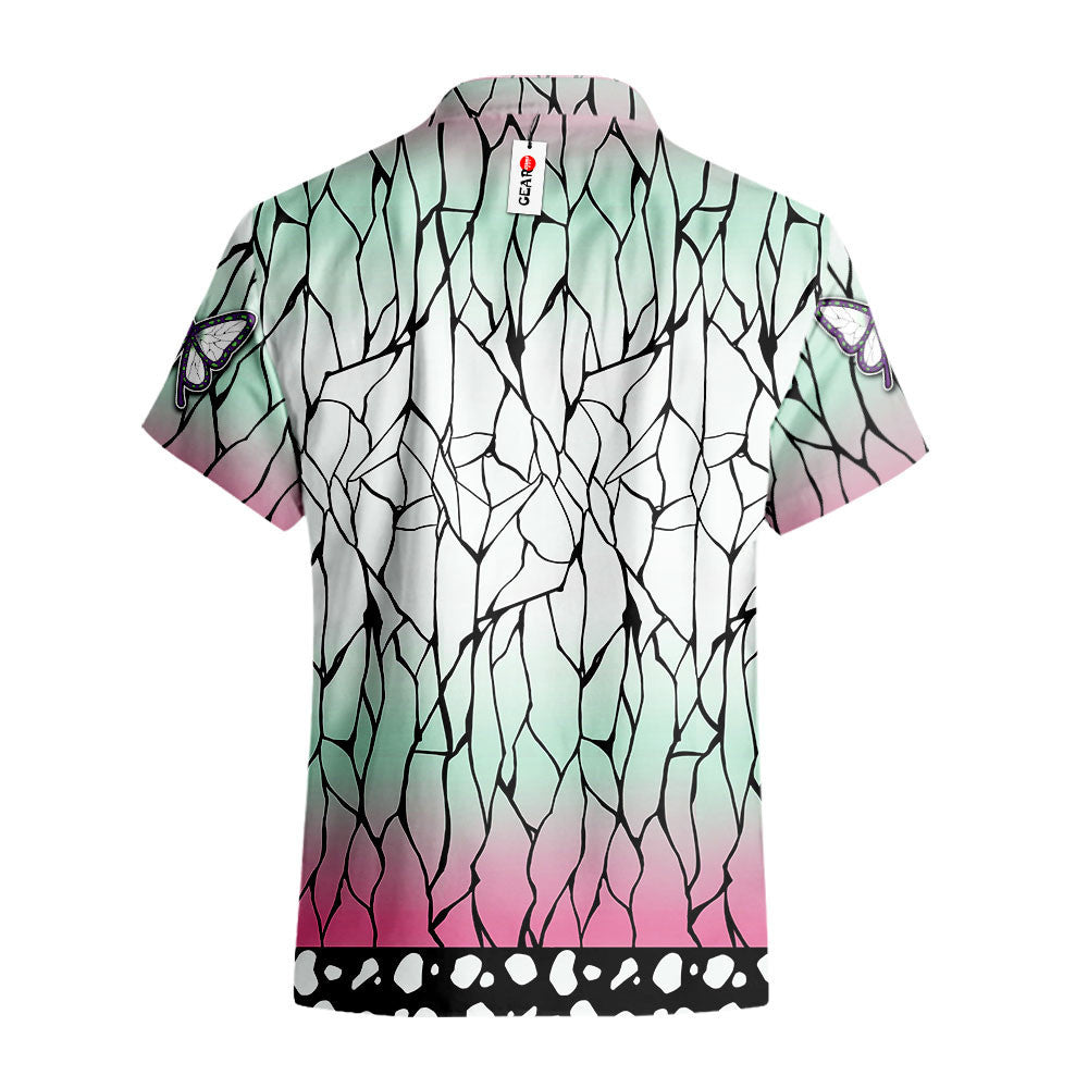 NoClaws NoClaws Demon Slayer Hawaii Shirt Demon Slayer Shinobu Kocho Haori Pattern Hawaiian Shirt Green Pink Unisex