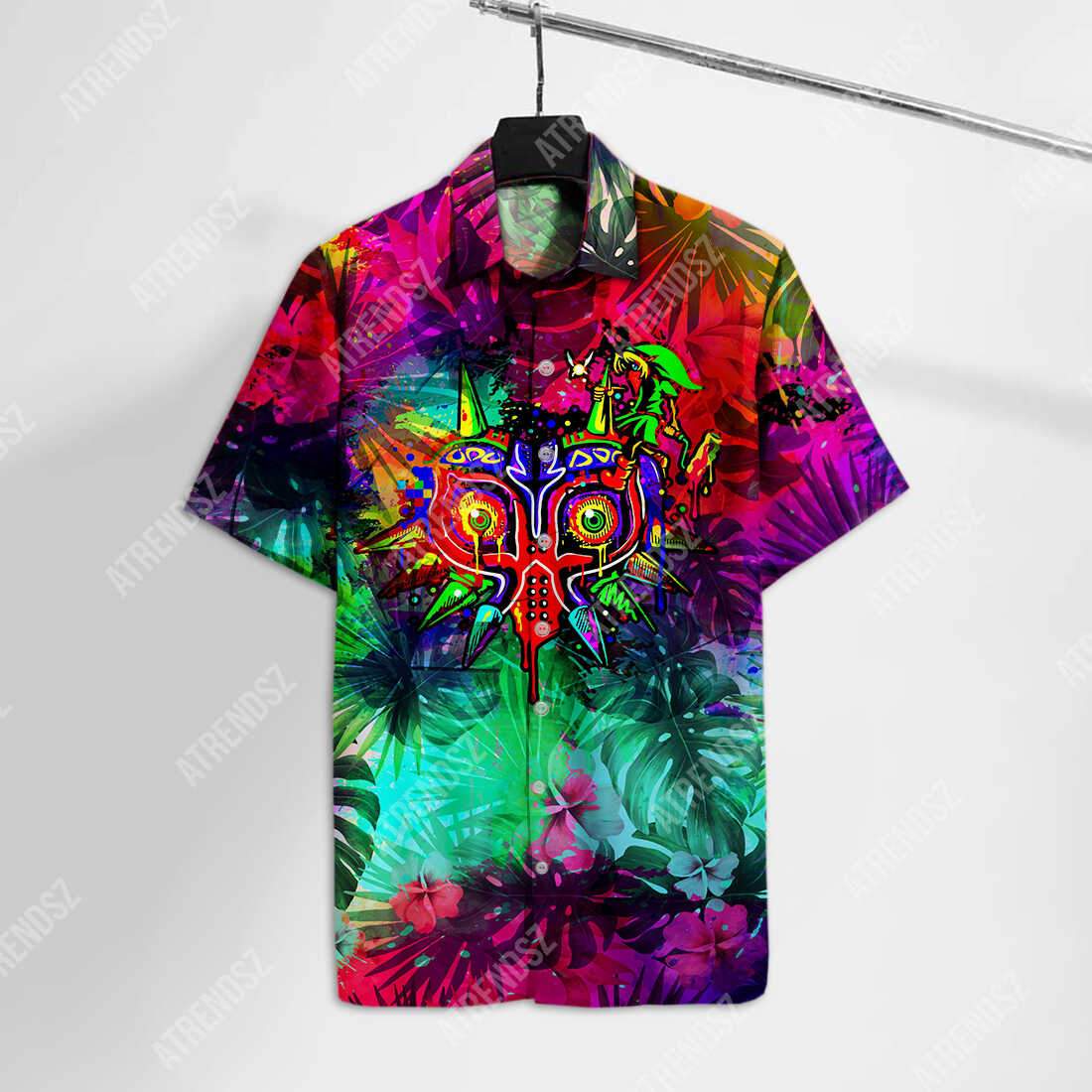  Legend Of Zelda Hawaii Shirt Watercolor Majora's Mask Tropical Hawaiian Shirt Legend Of Zelda Aloha Shirt 