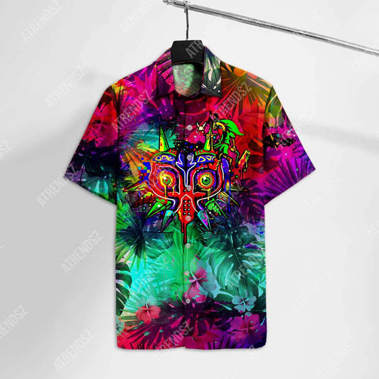  Legend Of Zelda Hawaii Shirt Watercolor Majora's Mask Tropical Hawaiian Shirt Legend Of Zelda Aloha Shirt 
