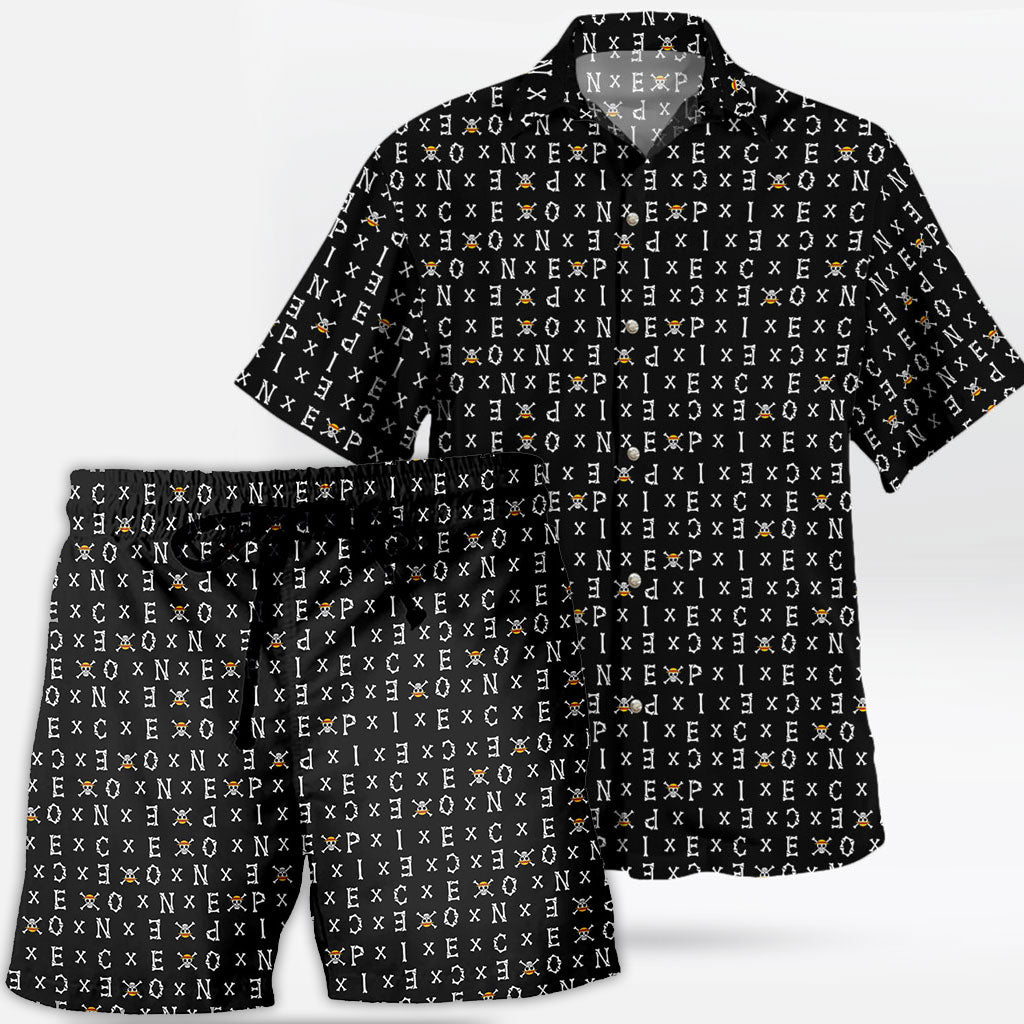 Skull Jolly Roger One Piece Hawaiian Shirt and Shorts Set Black - One Piece Universe Store