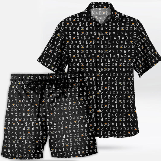 Skull Jolly Roger One Piece Hawaiian Shirt and Shorts Set Black - One Piece Universe Store