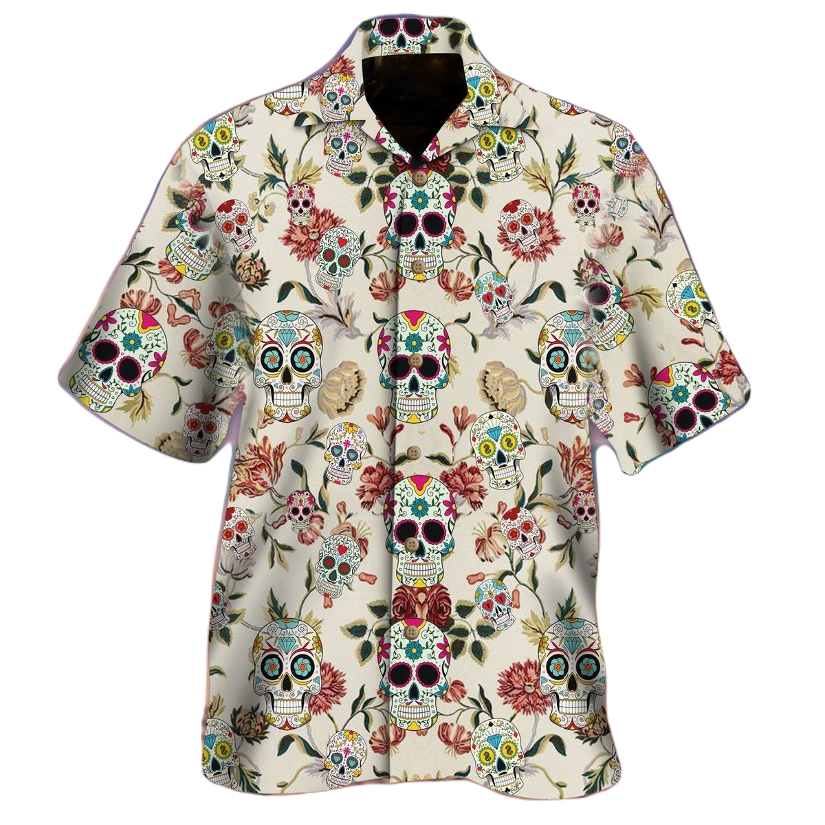 NoClaws Skull Hawaii Shirt Sugar Skull Flowers Pattern Hawaiian Shirt Colorful Unisex