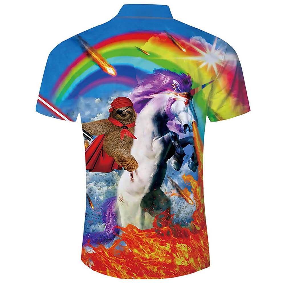 NoClaws Funny Hawaii Shirt Sloth Riding Unicorn Funny Hawaiian Shirt Colorful Unisex