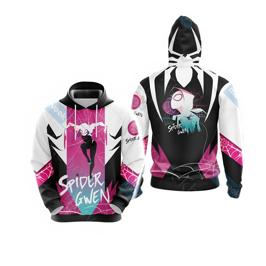 Spiderman Hoodie Spider Gwen On The City Sky Hoodie Pink White Unisex