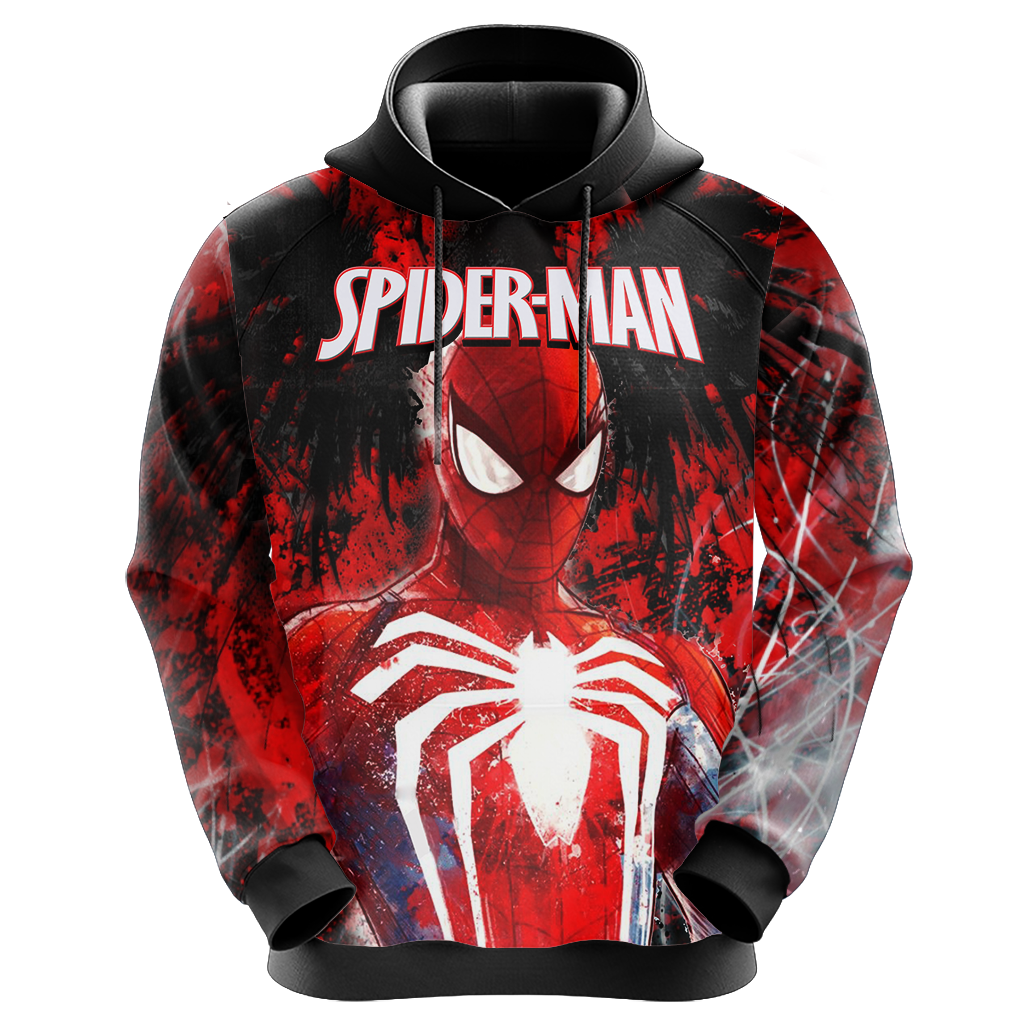 Spiderman Hoodie MV Spiderman Hero Graphic Web Pattern Hoodie Red Black Unisex
