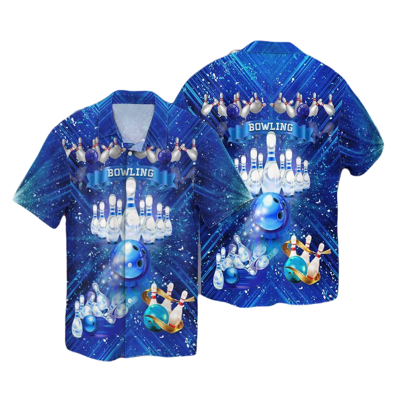 Bowling Hawaii Shirt Bowling Pins Balls Graphic Hawaiian Shirt Blue Unisex