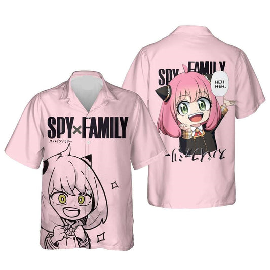 NoClaws NoClaws Spyxfamily Hawaii Shirt Anya Forger Heh Heh Happy Face Hawaiian Shirt Pink Unisex