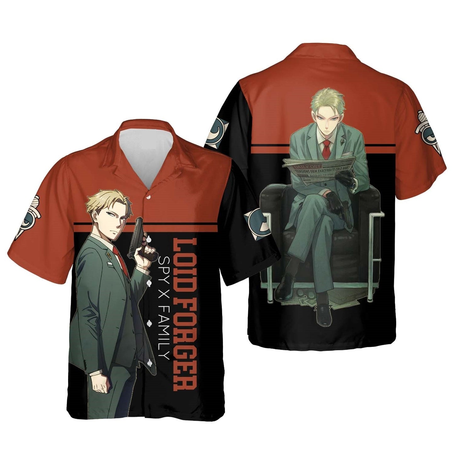 NoClaws NoClaws Spyxfamily Hawaii Shirt Spyxfamily Cool Loid Forger Graphic Hawaiian Shirt Black Red Unisex