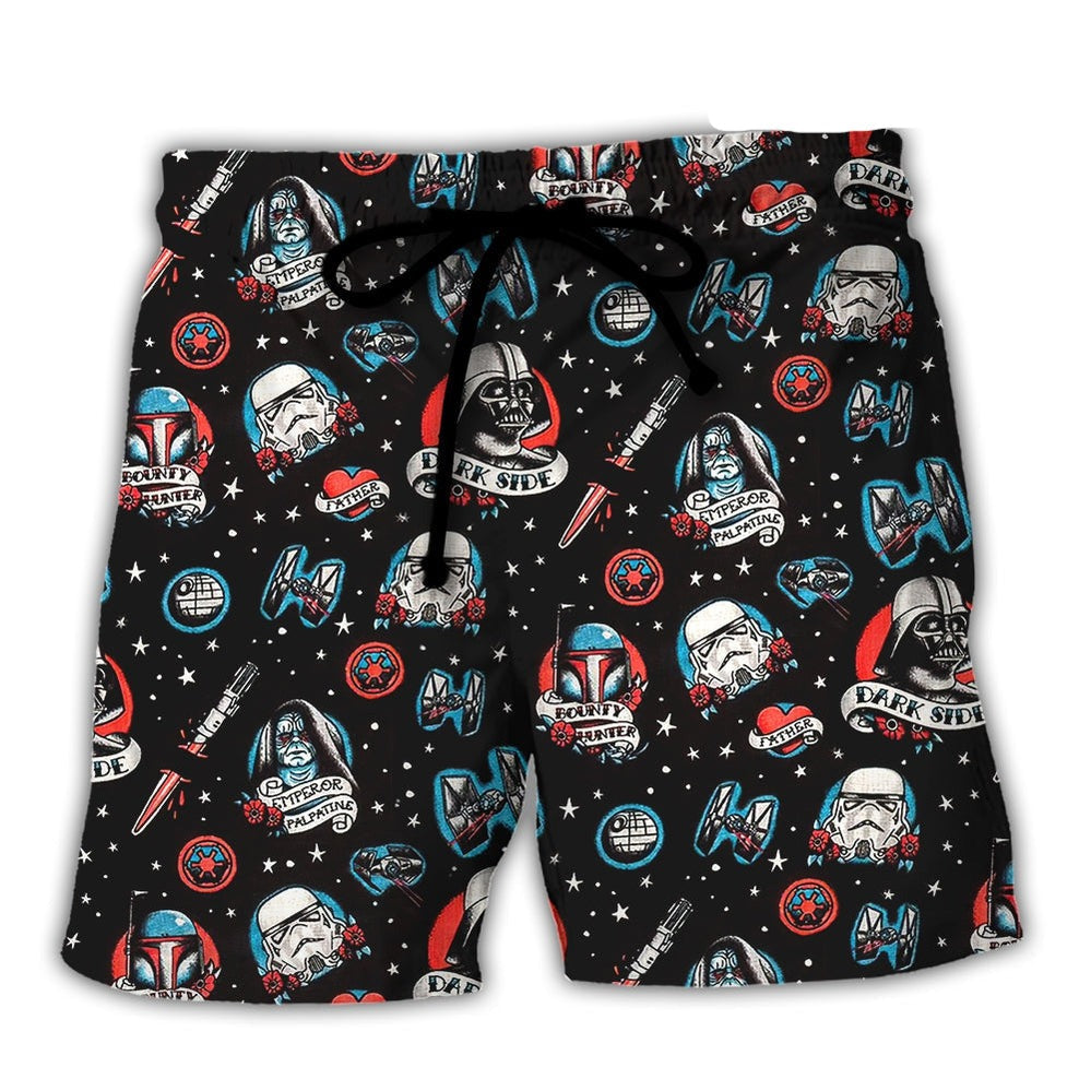 Starwars Shorts Darth Vader Stormtrooper Dark Side Beach Shorts Black
