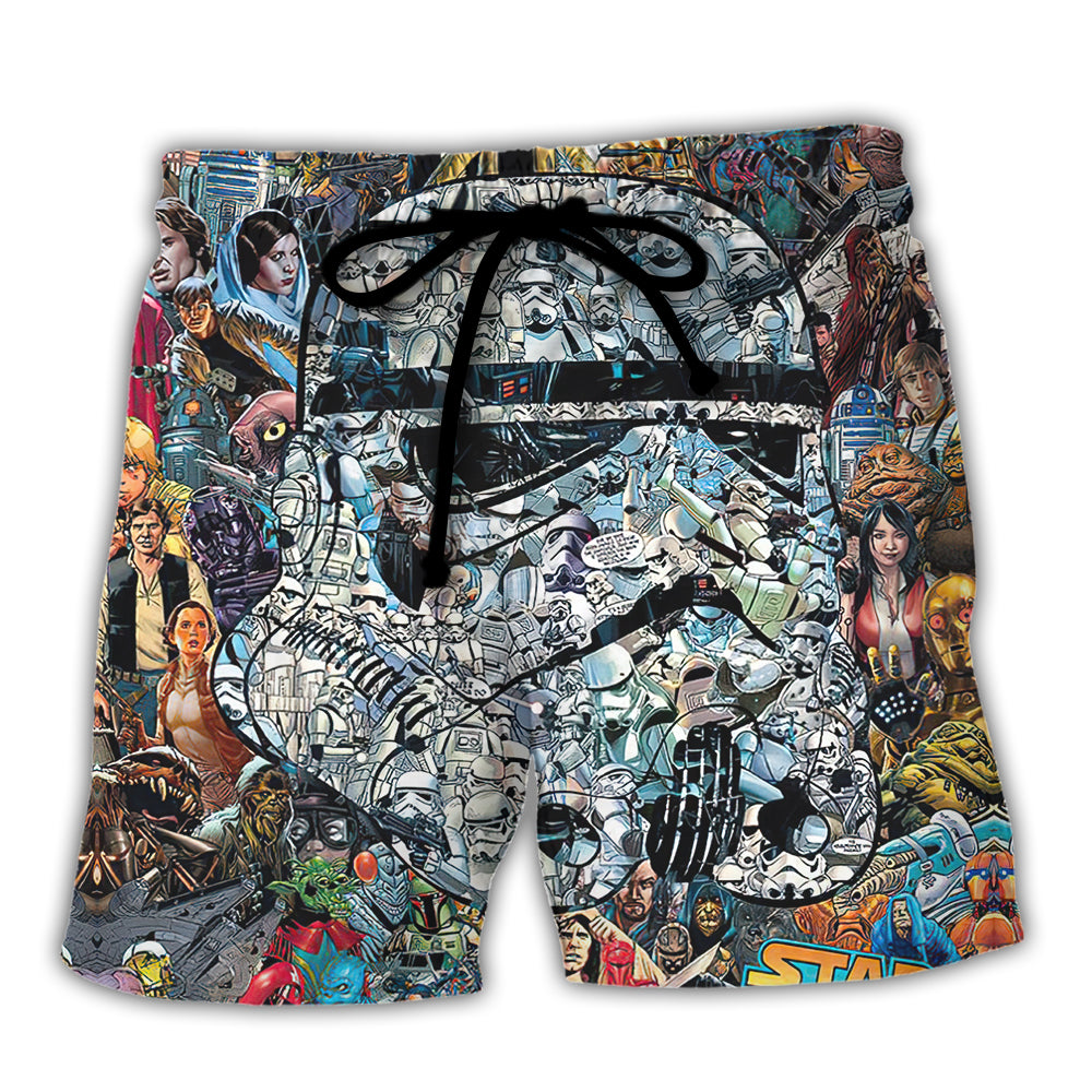 Starwars Shorts Starwars Stormtrooper Characters Doodle Pattern Beach Shorts Colorful