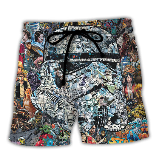 Starwars Shorts Starwars Stormtrooper Characters Doodle Pattern Beach Shorts Colorful