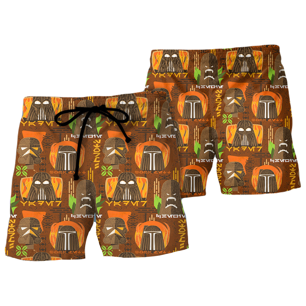 Starwars Shorts Darth Vader Mandalorian Tiki Art Beach Shorts Brown