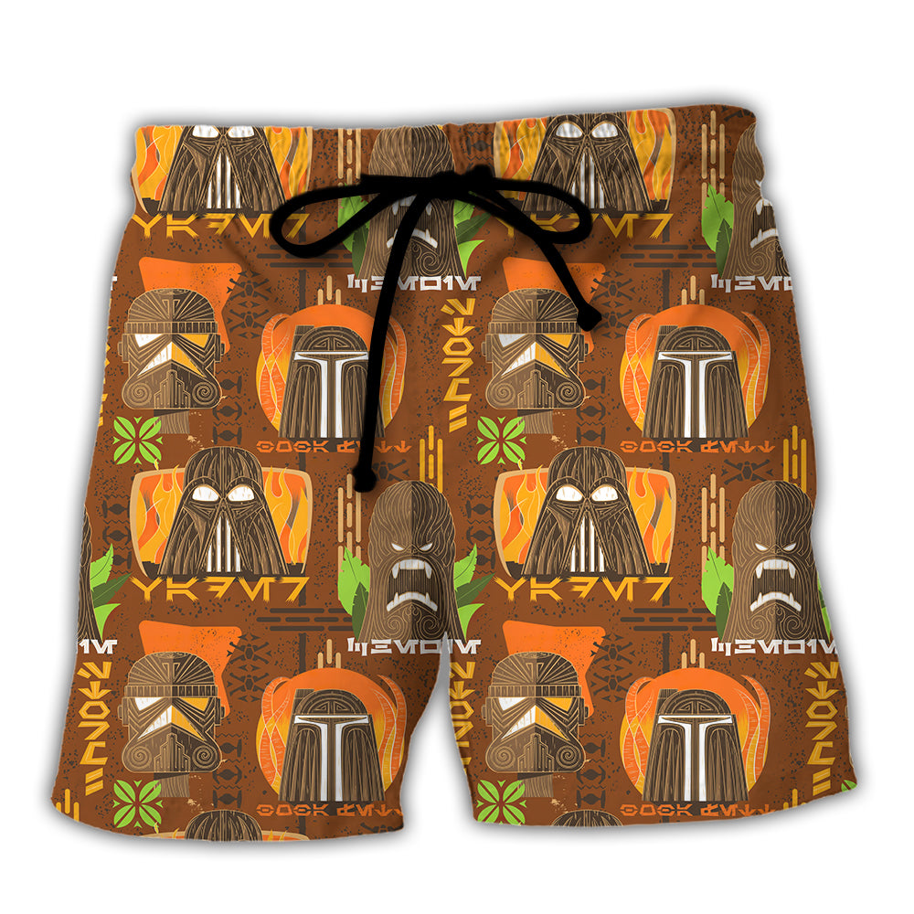 Starwars Shorts Darth Vader Mandalorian Tiki Art Beach Shorts Brown