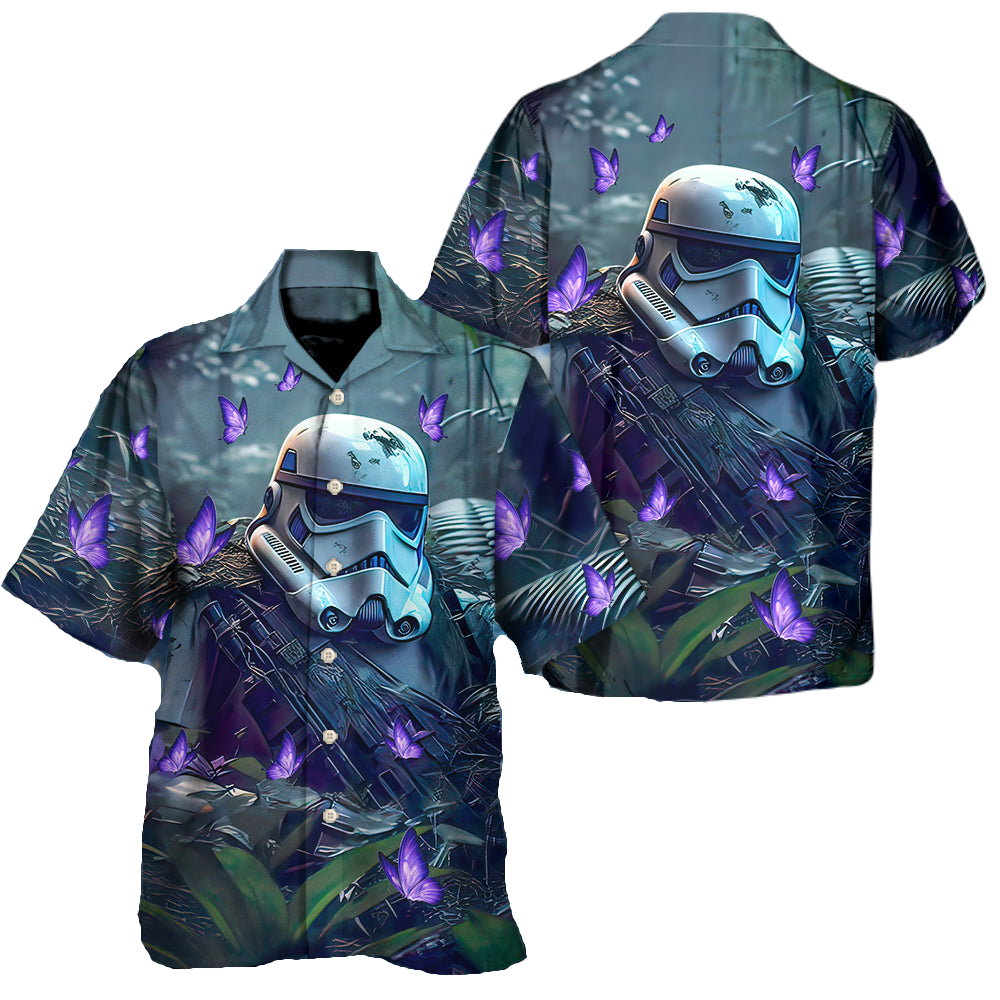 NoClaws Star Wars Hawaii Shirt Stormtrooper In The Jungle With Butterflies Hawaiian Shirt Colorful Unisex