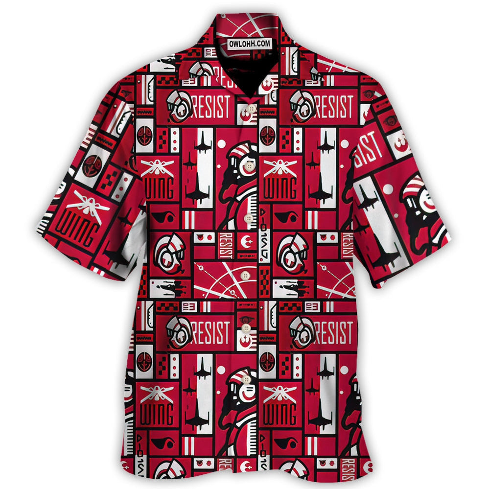 NoClaws Star Wars Hawaii Shirt Star Wars Resist Wing Space Ship Pattern Hawaiian Shirt Red White Unisex