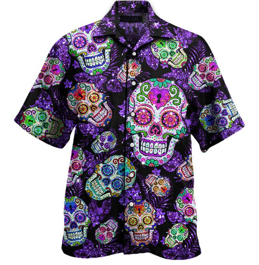 NoClaws Skull Hawaii Shirt Smiling Sugar Skull Twinkle Pattern Hawaiian Shirt Colorful Unisex