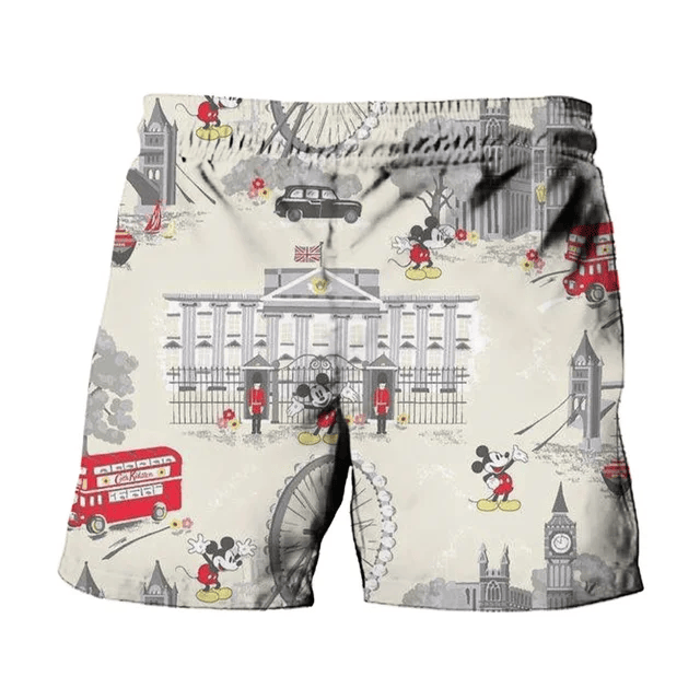 Mickey Mouse Shorts Mickey Mouse in London Pattern Beach Shorts Gray