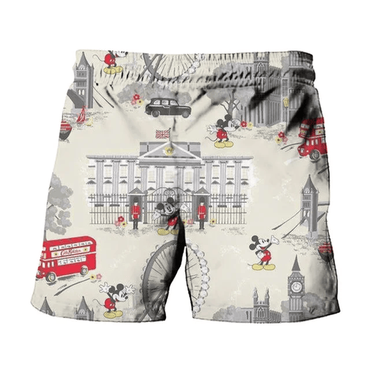 Mickey Mouse Shorts Mickey Mouse in London Pattern Beach Shorts Gray