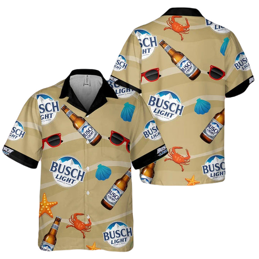 NoClaws Busch Light Hawaii Shirt Busch Light Summber Beach Pattern Hawaiian Shirt Brown Unisex