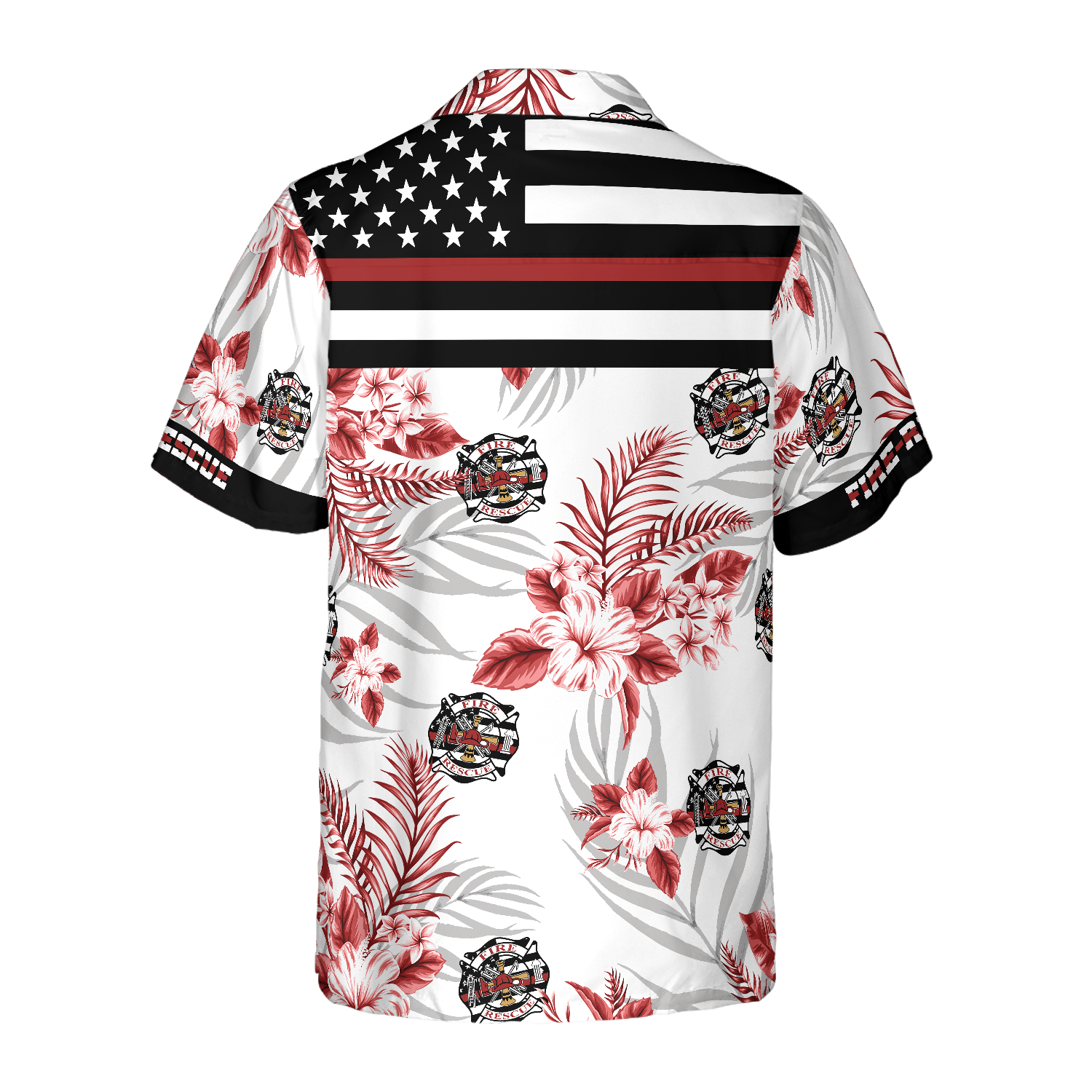 The Red Line Black American Flag Firefighter Hawaiian Shirt